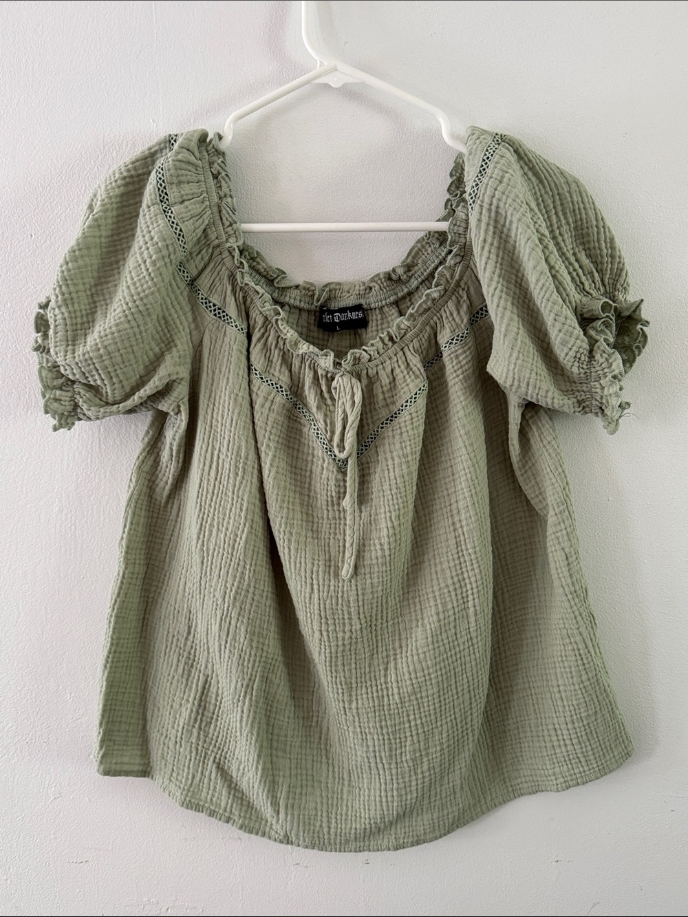Scarlet Darkness Green Renaissance Boho Off Shoulder Cotton Top Sz L